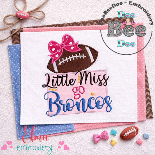 Little Miss Go Broncos – Appliqué – Machine Embroidery Design