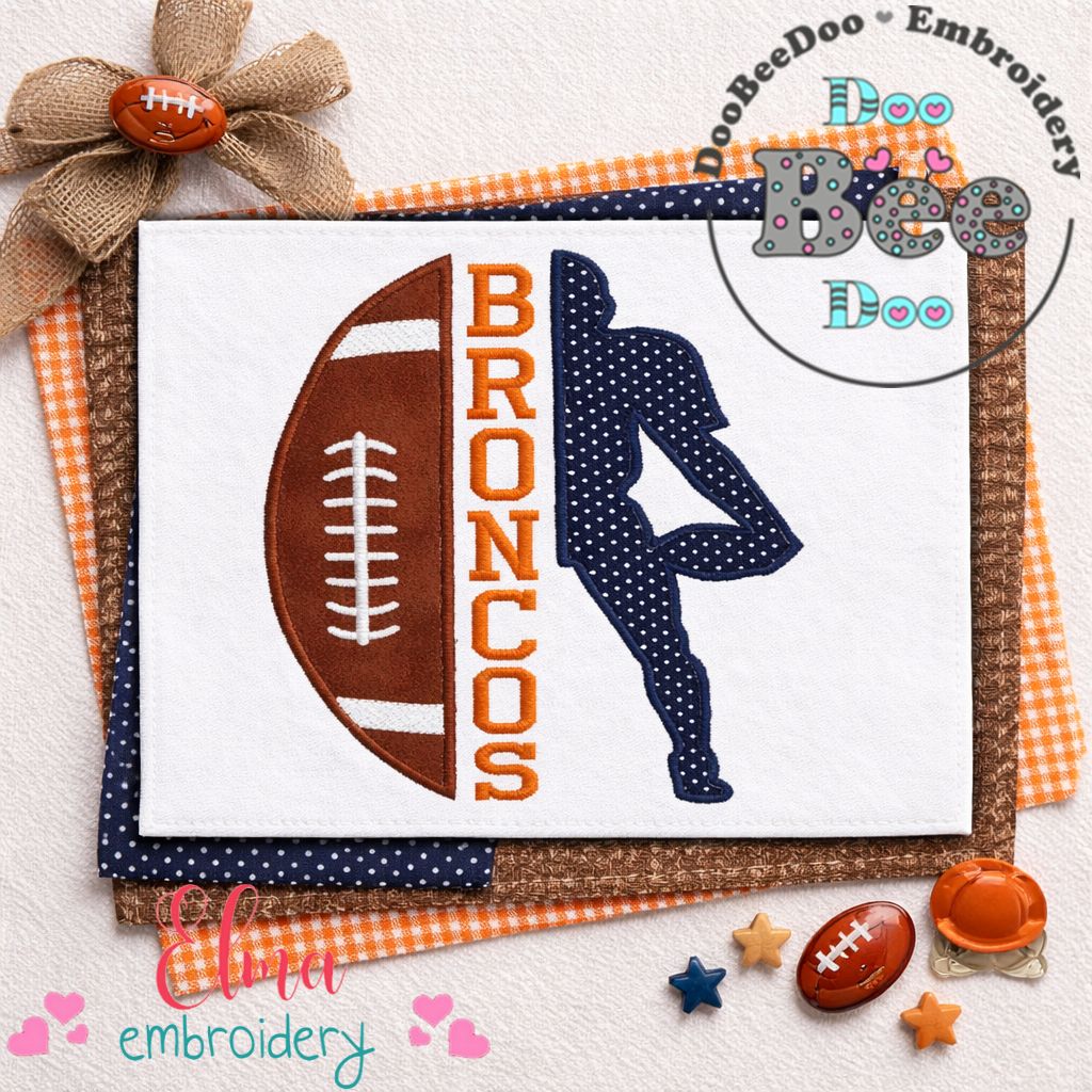 Broncos Football Player – Appliqué – Machine Embroidery Design