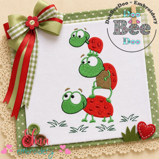 Stacked Ladybug Friends - Fill Stitch – Machine Embroidery Design