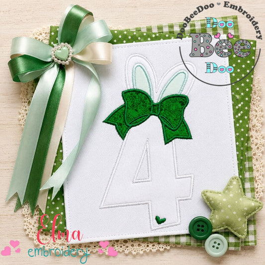 Bunny Ears Number 4 Applique Design - Appliqué – Machine Embroidery Design