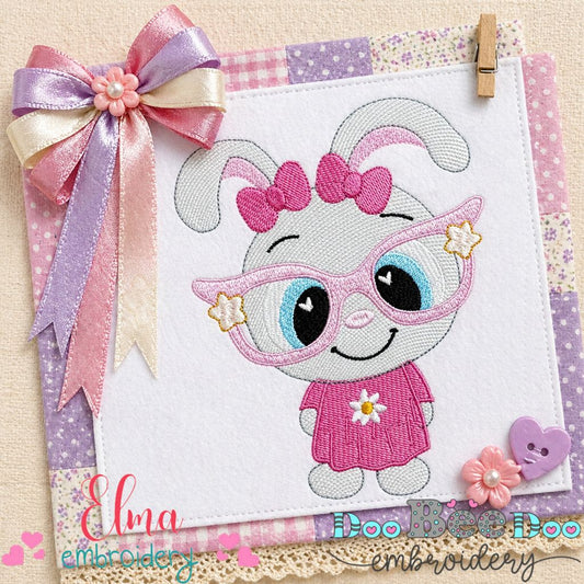 Sweet Bunny Girl with Glasses - Fill Stitch – Machine Embroidery Design