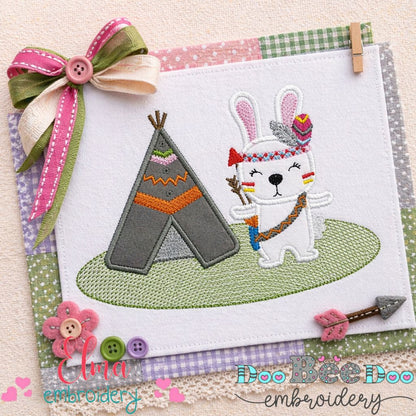 Boho Bunny with Teepee – Appliqué – Machine Embroidery Design