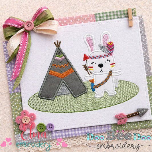 Boho Bunny with Teepee – Appliqué – Machine Embroidery Design