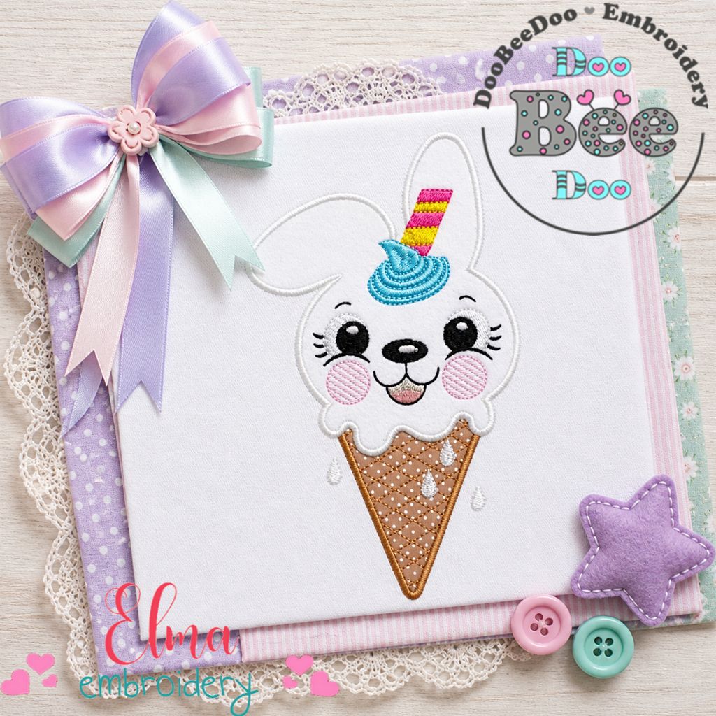 Sweet Bunny Ice Cream – Appliqué – Machine Embroidery Design