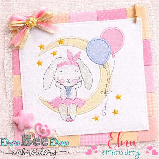 Sweet Bunny Girl on the Moon - Appliqué - Machine Embroidery Design