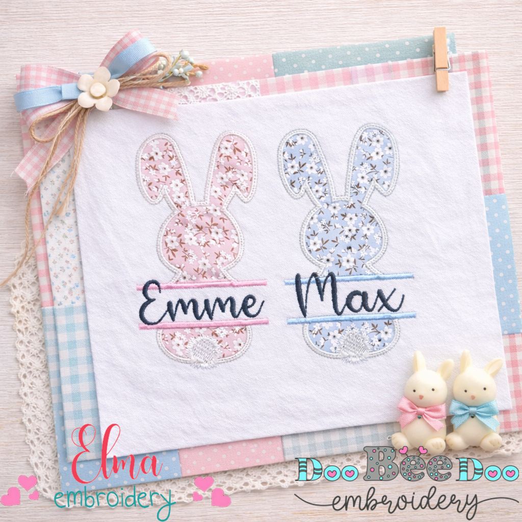 Split Bunny Name Frame - Appliqué - Machine Embroidery Design