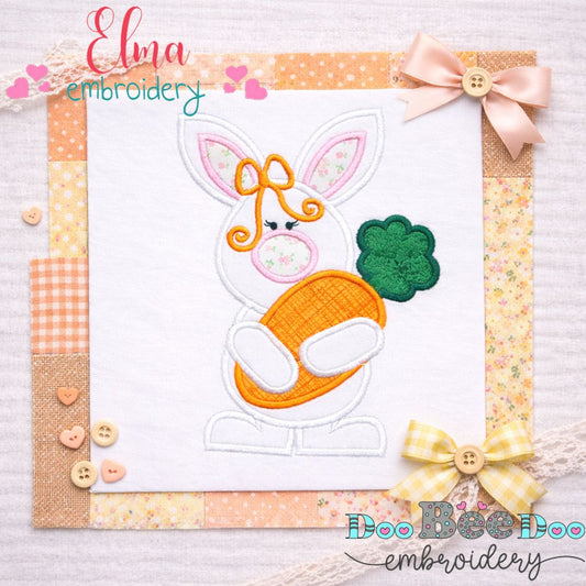 Cute Bunny Girl with Carrot – Appliqué – Machine Embroidery Design