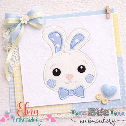 Cute Bunny Boy Face - Appliqué - Machine Embroidery Design