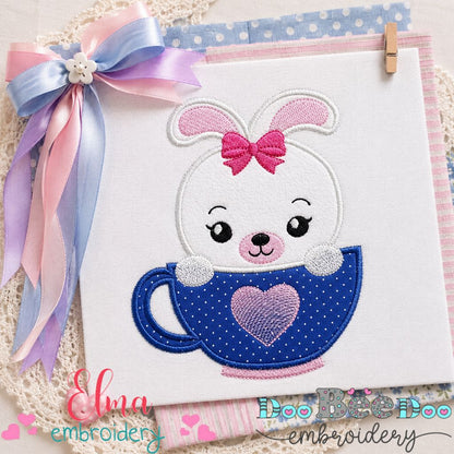 Sweet Bunny in Teacup – Appliqué – Machine Embroidery Design
