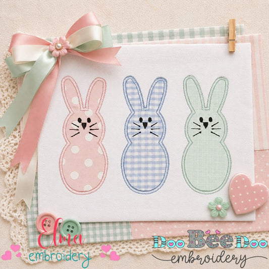 Pastel Bunny Trio - Applique - Machine Embroidery Design