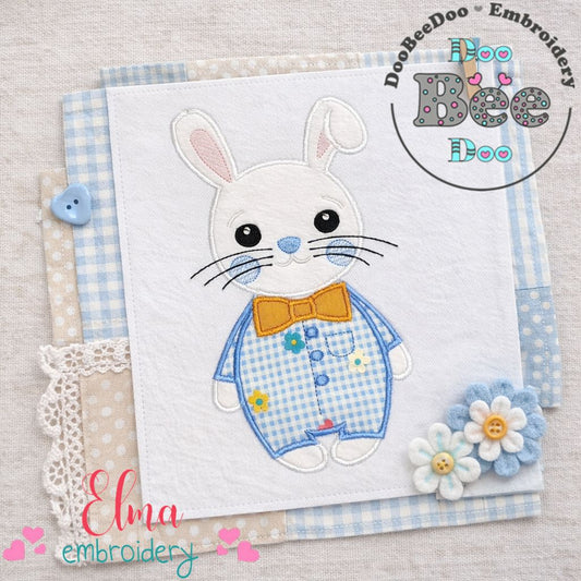 Cute Bunny Boy with Bowtie – Appliqué – Machine Embroidery Design