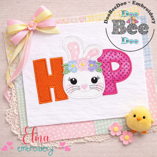 Cute Bunny Hop Easter Girl - Appliqué - Machine Embroidery Design
