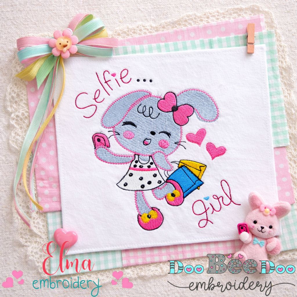 Bunny Selfie Girl - Fill Stitch - Machine Embroidery Design