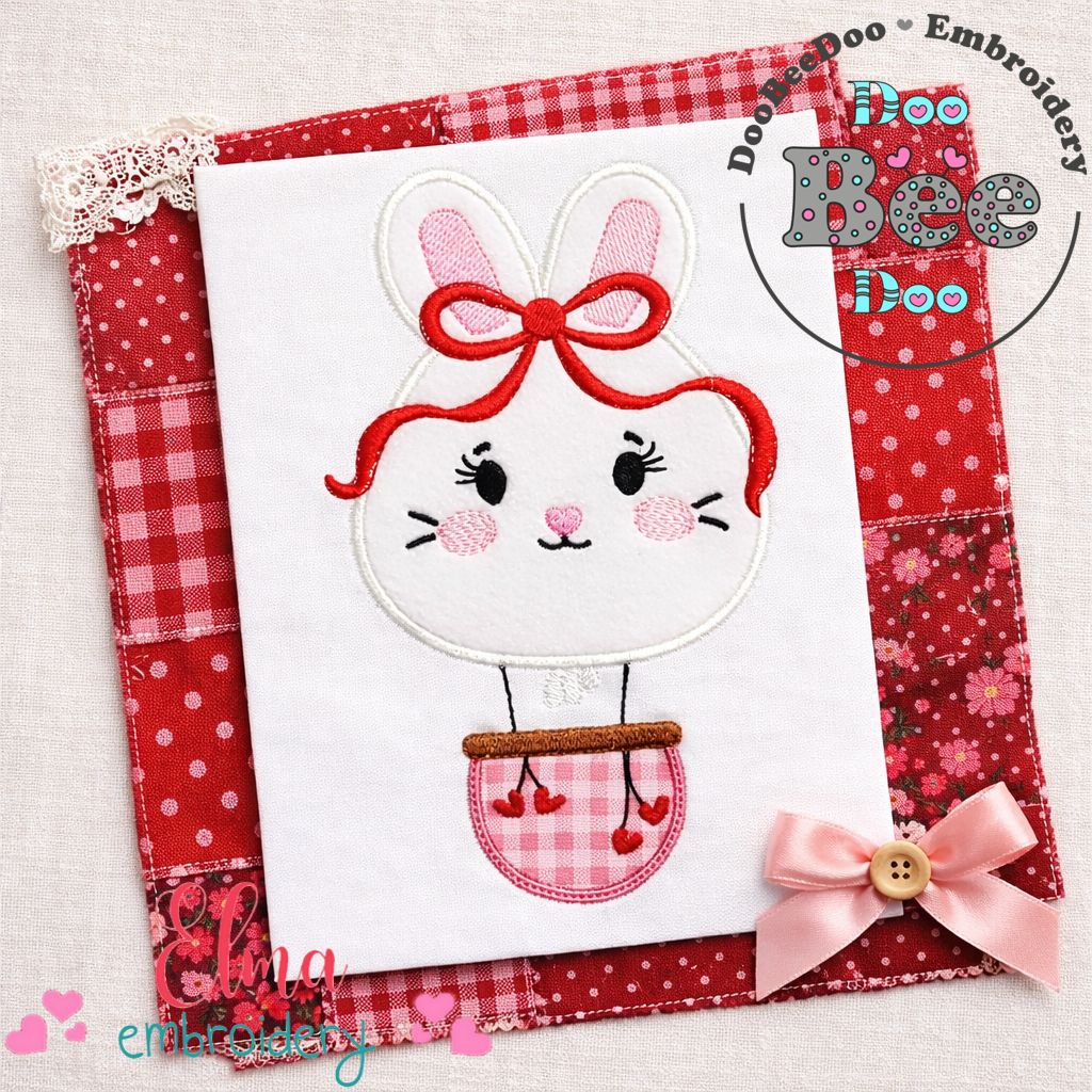 Bunny Hot Air Balloon Embroidery Design – Appliqué – Machine Embroidery Design