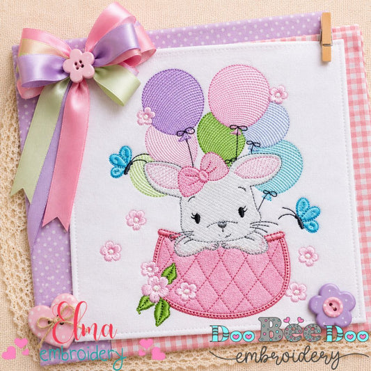 Dreamy Bunny Balloon Basket - Applique - Machine Embroidery Design