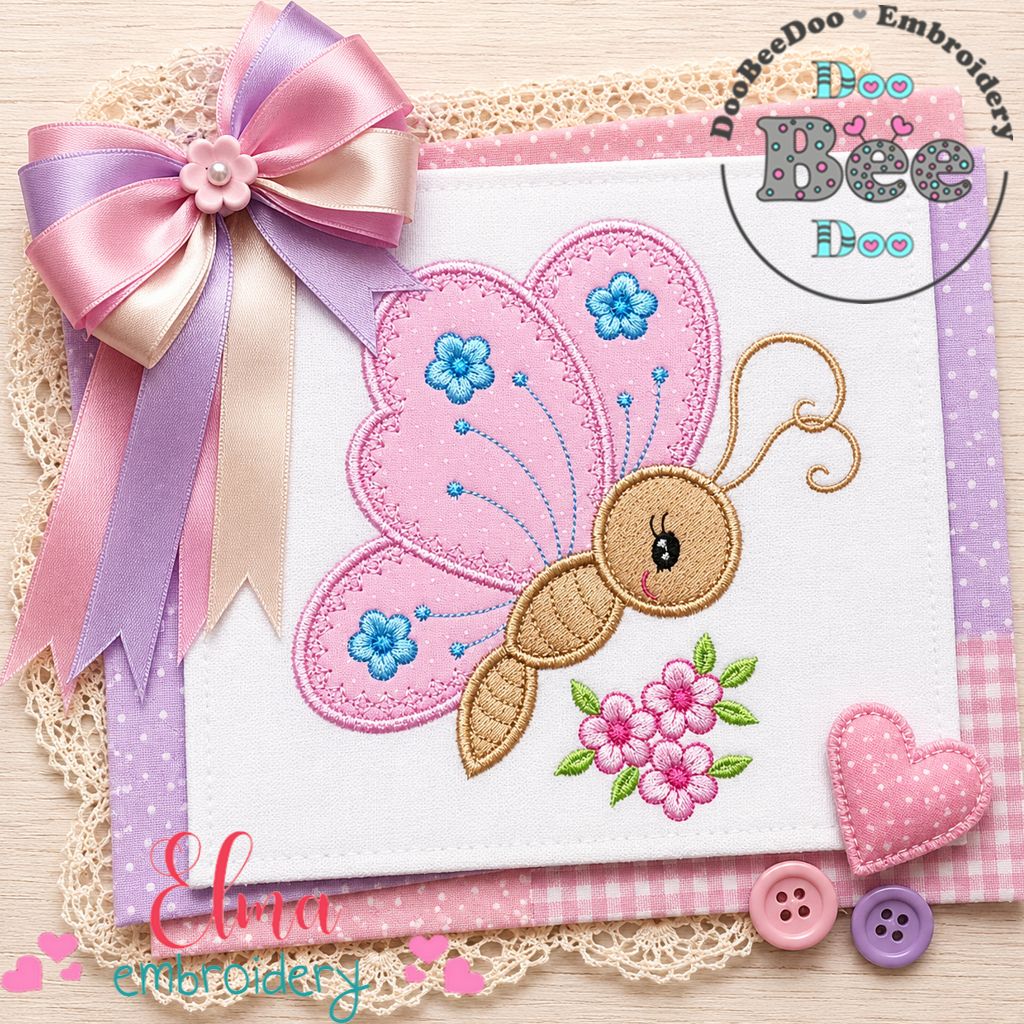 Sweet Floral Butterfly Garden – Appliqué – Machine Embroidery Design