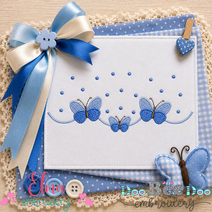 Blue Butterfly Border - Fill Stitch - Machine Embroidery Design