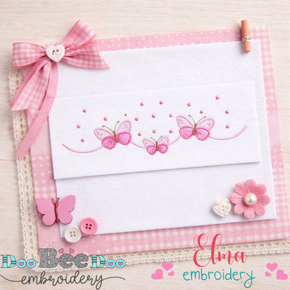 Delicate Butterfly Border with Dots - Fill Stitch - Machine Embroidery Design