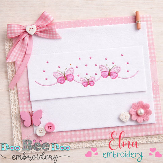 Delicate Butterfly Border with Dots - Fill Stitch - Machine Embroidery Design