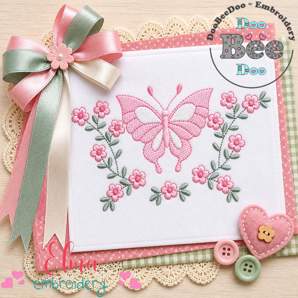 Sweet Butterfly Garden Frame – Sketch Stitch – Machine Embroidery Design