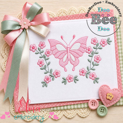 Sweet Butterfly Garden Frame – Sketch Stitch – Machine Embroidery Design