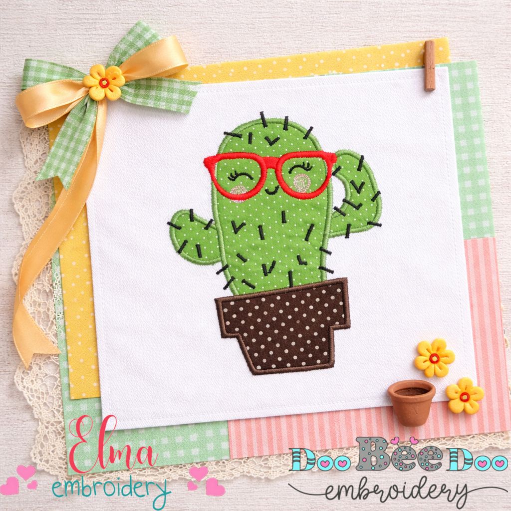 Cute Cactus with Glasses - Appliqué - Machine Embroidery Design