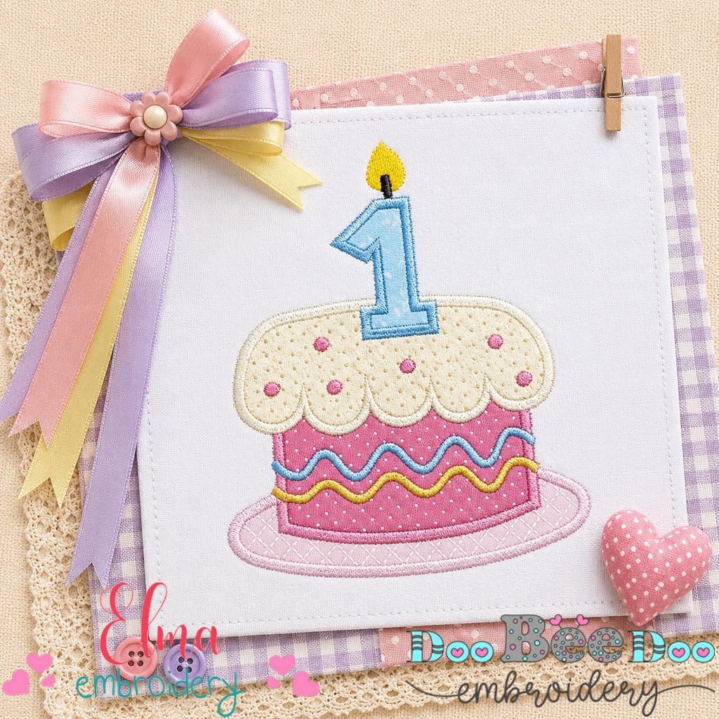 Sweet First Birthday Cake - Appliqué - Machine Embroidery Design