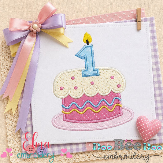 Sweet First Birthday Cake - Appliqué - Machine Embroidery Design
