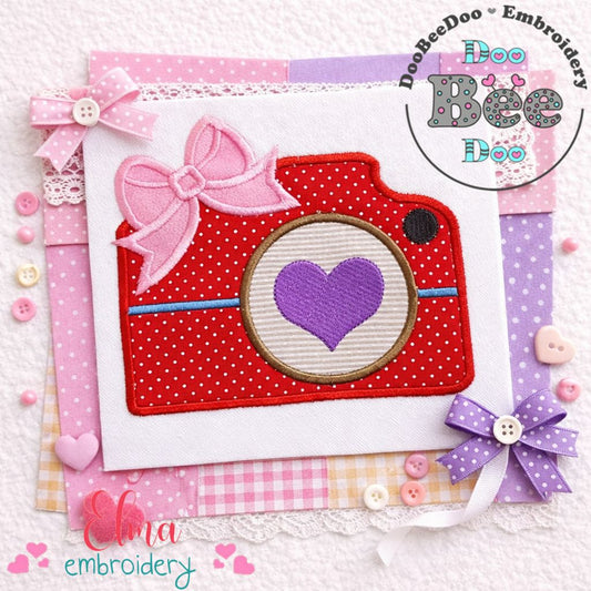 Camera with Bow and Heart – Appliqué – Machine Embroidery Design
