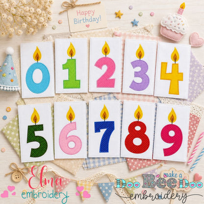 Birthday Candle Numbers Set 0–9 – Appliqué – Machine Embroidery Design
