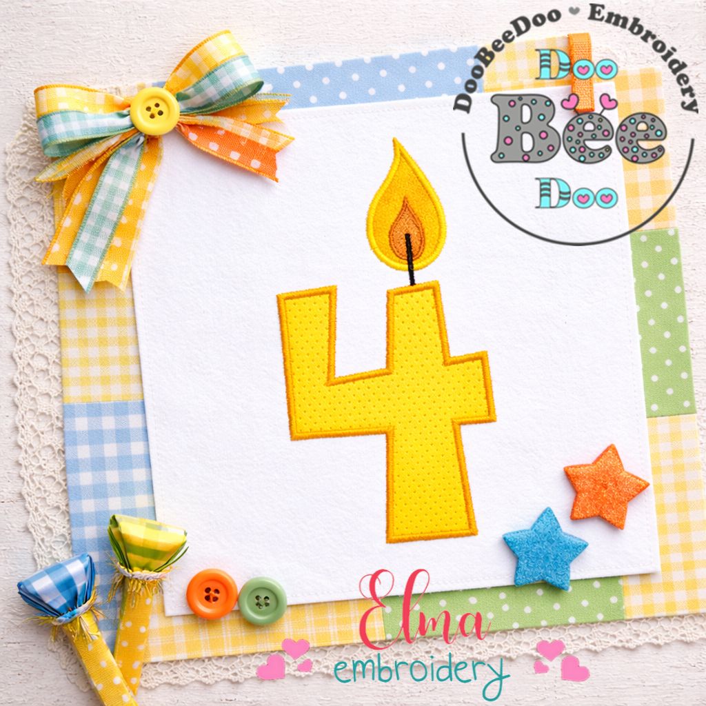 Birthday Candle Number 4 – Appliqué – Machine Embroidery Design