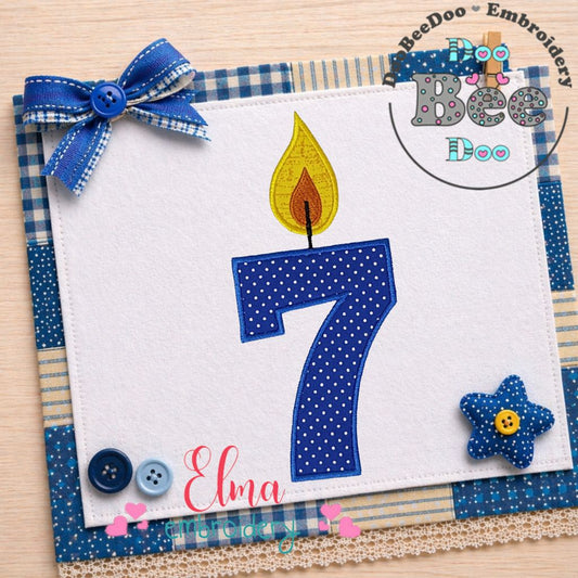 Birthday Candle Number Seven – Appliqué - Machine Embroidery Design