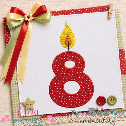Sweet Birthday Candle Number 8 - Appliqué – Machine Embroidery Design