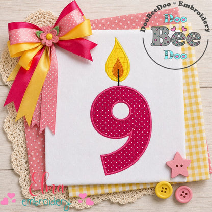 Sweet Birthday Candle Number 9 - Appliqué – Machine Embroidery Design