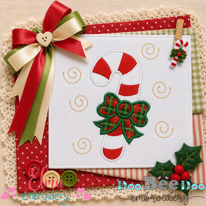 Sweet Candy Cane Bow - Appliqué - Machine Embroidery Design