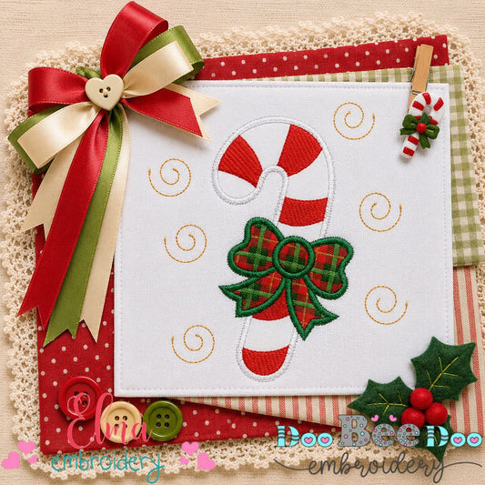 Sweet Candy Cane Bow - Appliqué - Machine Embroidery Design