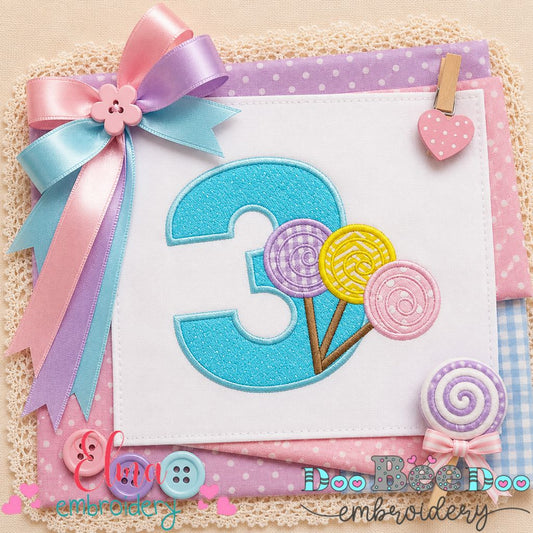 Sweet Candy Number Three - Applique - Machine Embroidery Design
