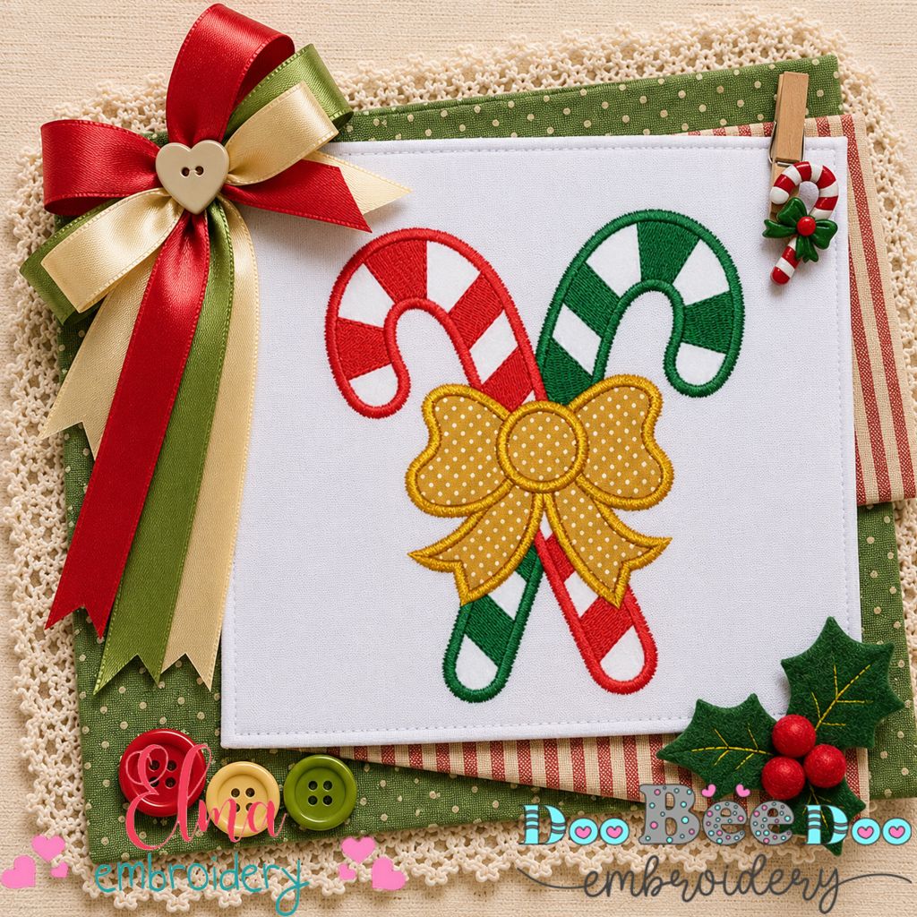 Sweet Candy Cane Bow - Appliqué - Machine Embroidery Design