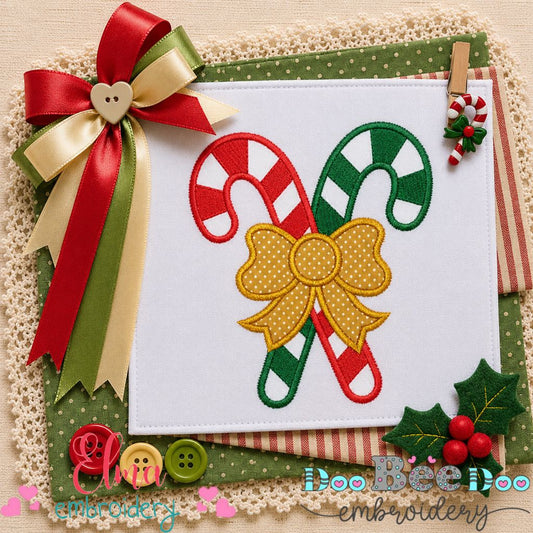 Sweet Candy Cane Bow - Appliqué - Machine Embroidery Design