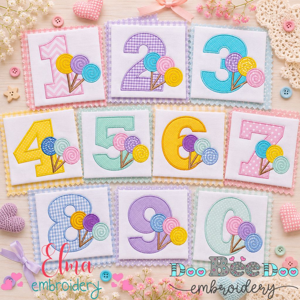 Sweet Candy Numbers Collection - Applique - Machine Embroidery Design