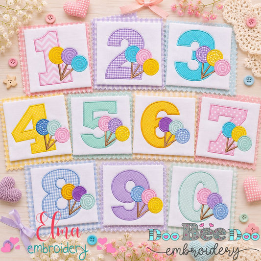 Sweet Candy Numbers Collection - Applique - Machine Embroidery Design