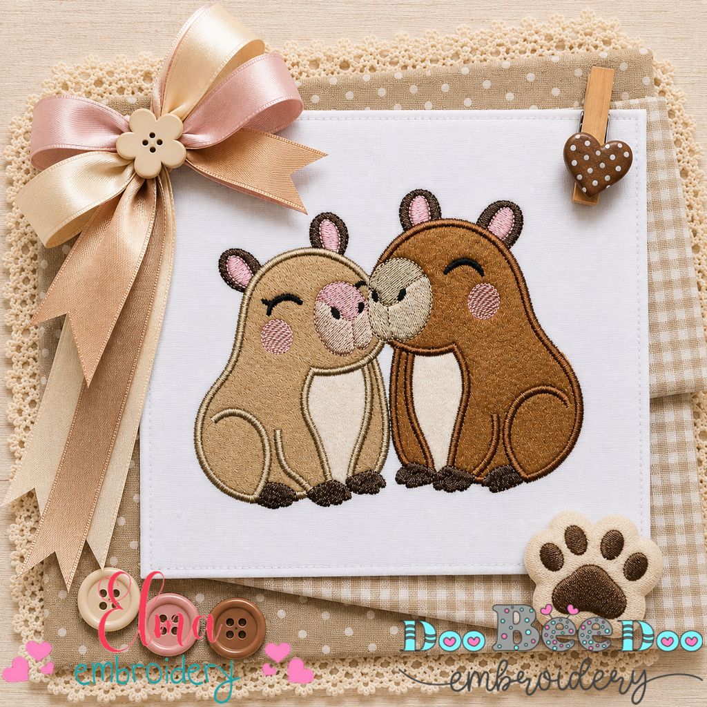 Sweet Capybara Love - Appliqué - Machine Embroidery Design