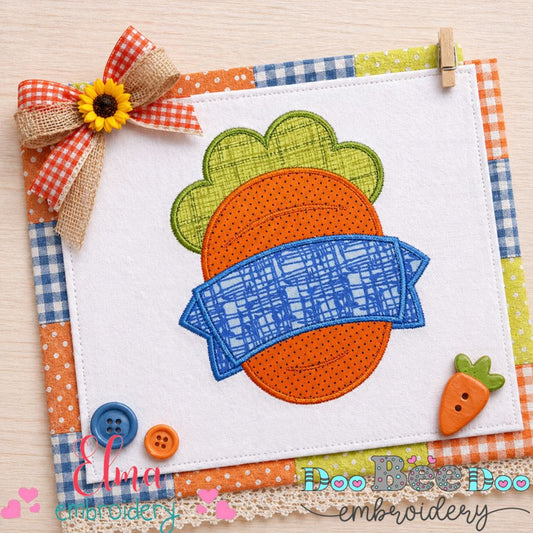 Cute Carrot with Banner Frame – Appliqué - Machine Embroidery Design