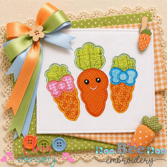 Sweet Bunny Carrots - Appliqué - Machine Embroidery Design