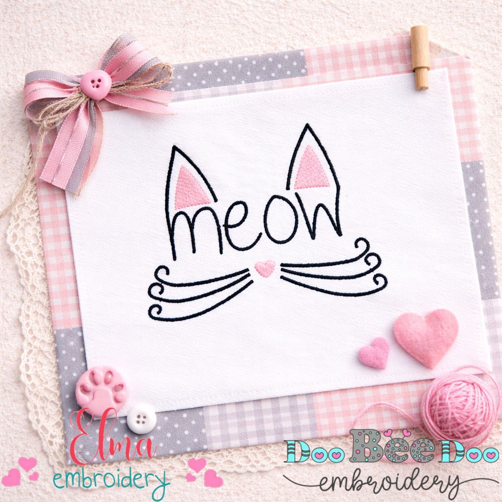 Cute Meow Cat Face - Satin Stitch – Machine Embroidery Design