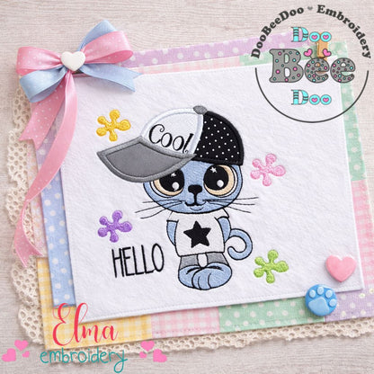 Hello Cool Cat - Appliqué - Machine Embroidery Design