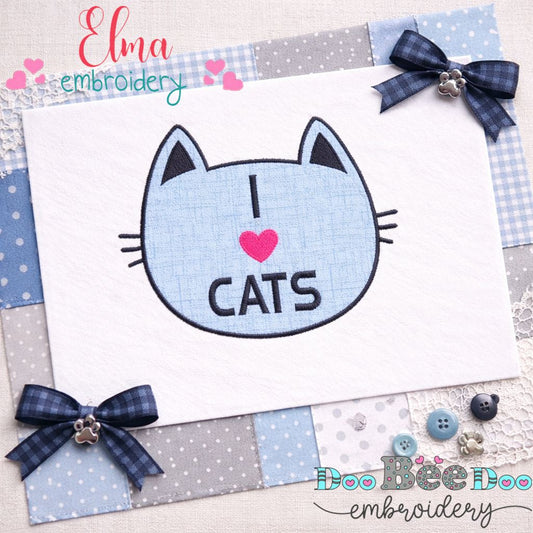 I Love Cats – Appliqué – Machine Embroidery Design