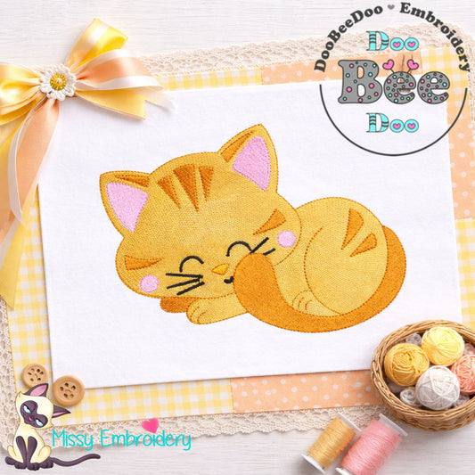 Sleepy Ginger Kitty - Fill Stitch – Machine Embroidery Design