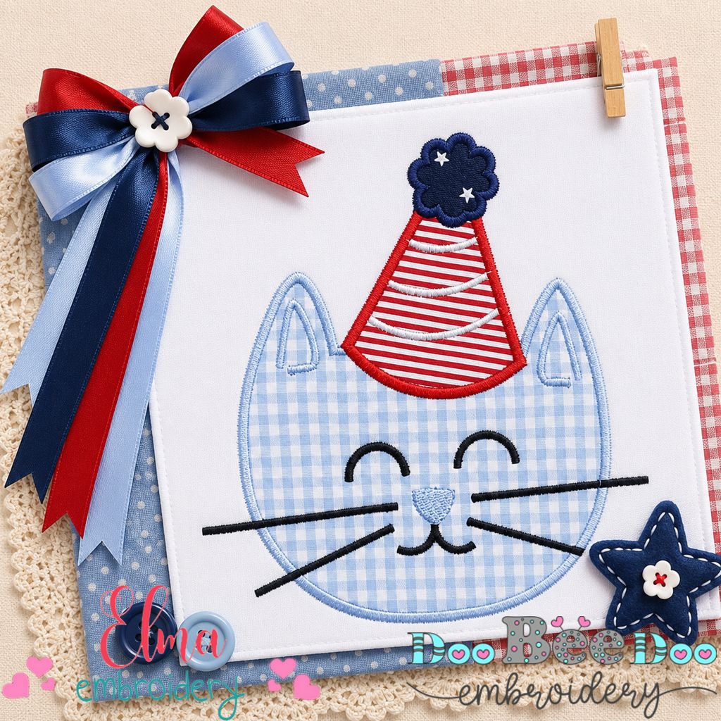 Birthday Kitty Cat Boy - Appliqué – Machine Embroidery Design