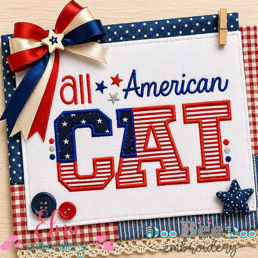 All American Cat – Appliqué – Machine Embroidery Design